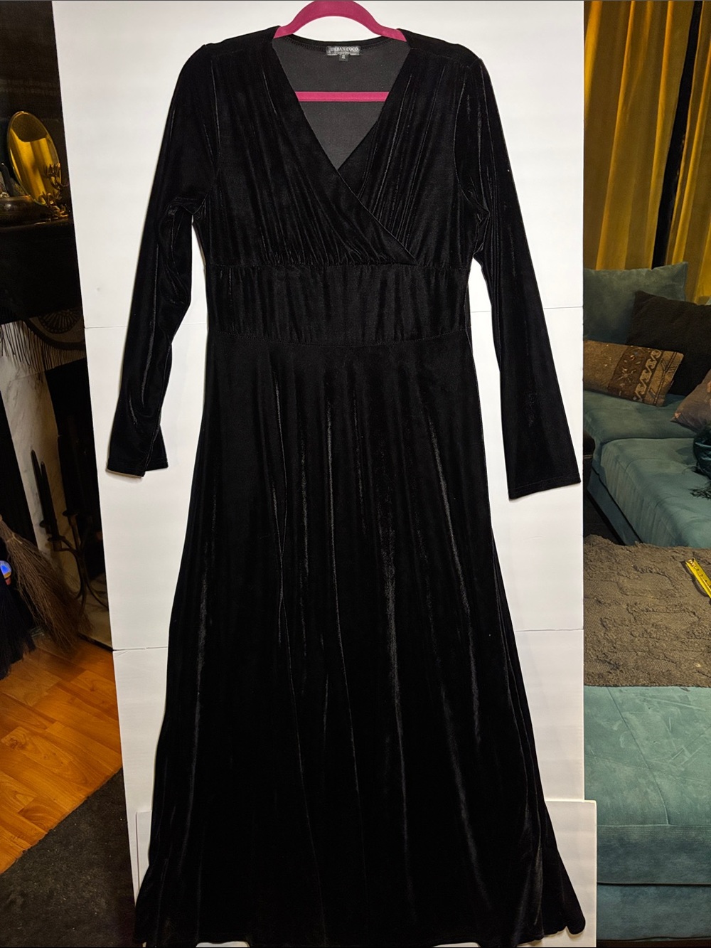 Black Velvet Long Sleeve Wrap Maxi Dress